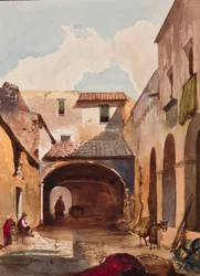 Passage en straat met figuren, met toevoegingen door Prins Alfonso Maria di Borbone, 1853